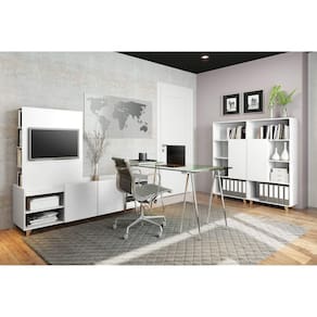 Conjunto para Escritório 4 Peças com Rack, Painel e Estantes Be Mobiliário Branco TX/Branco TX