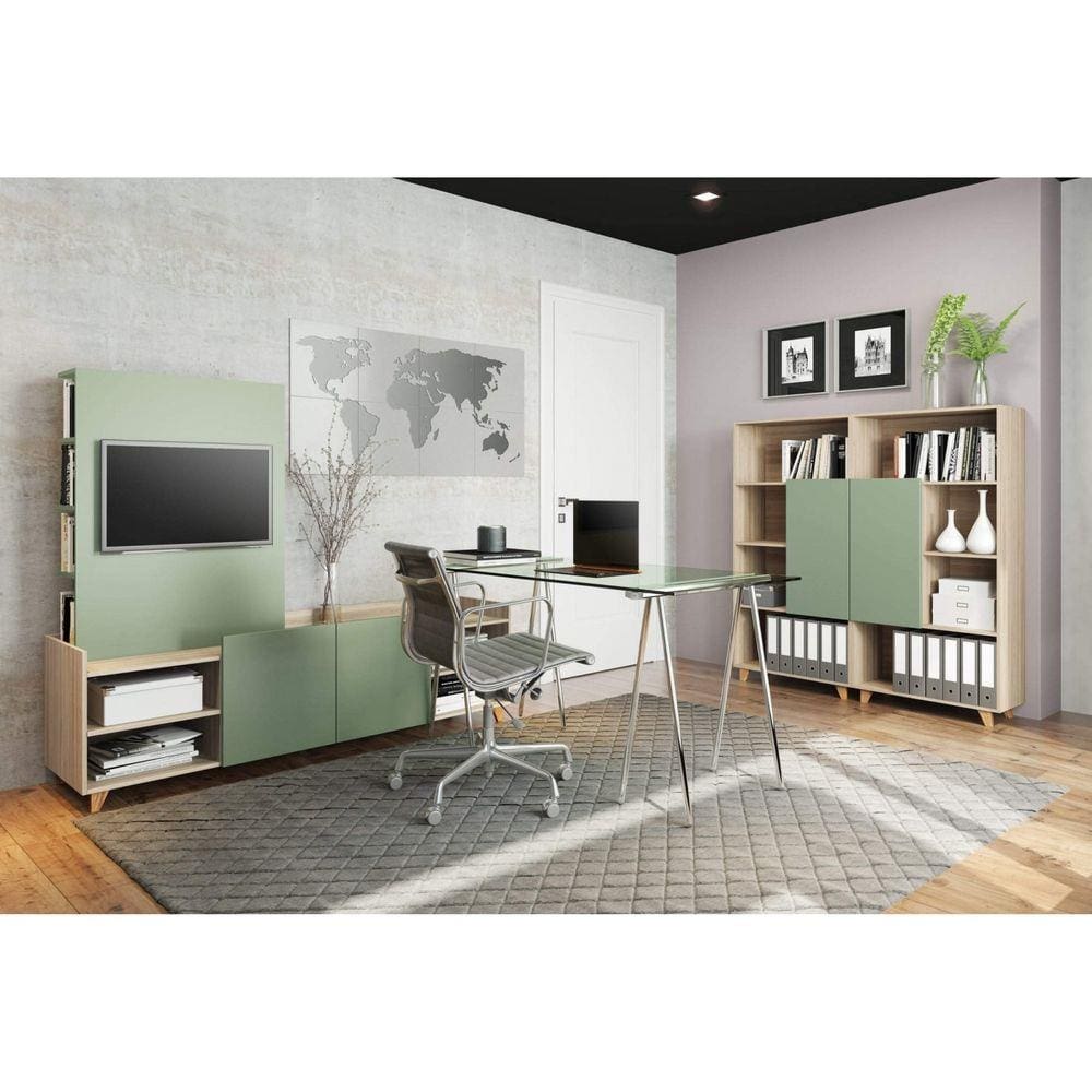 Conjunto para Escritório 4 Peças com Rack, Painel e Estantes Be Mobiliário Aveiro/Verde