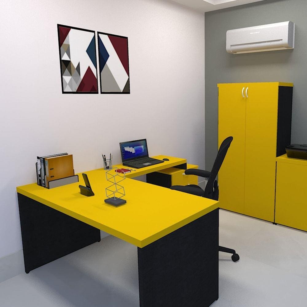 Mesa Reta Natus 40mm 130 Bramov Móveis Preto/Amarelo
