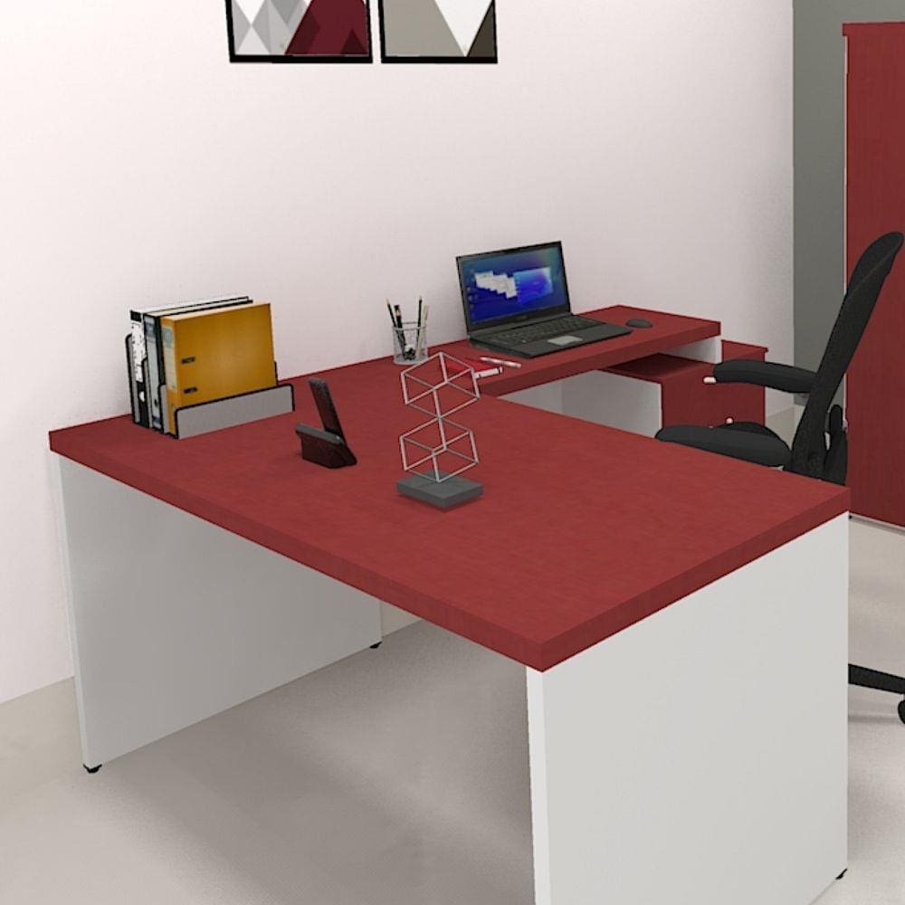 Mesa Reta Natus 40mm 110 cm 60 cm Bramov Móveis Branco/Vermelho