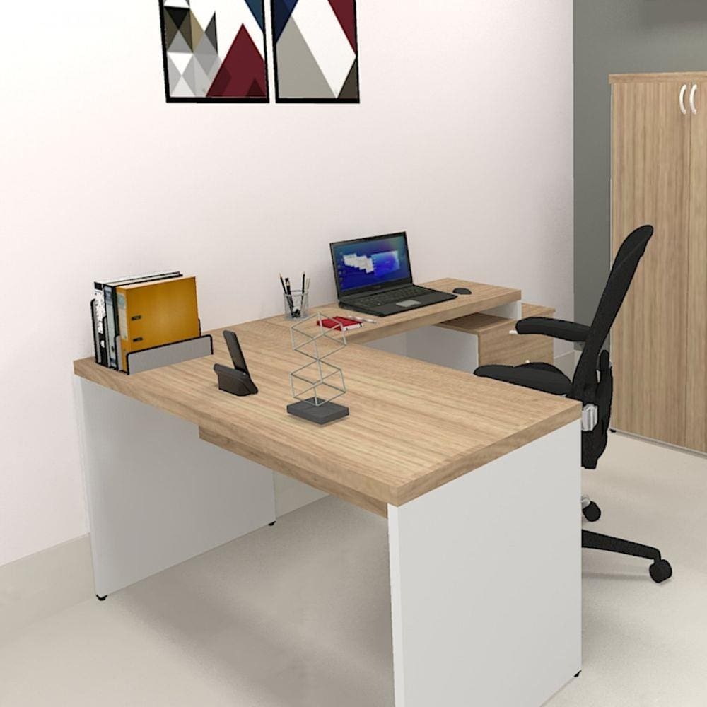 Mesa Reta Natus 40mm 110 cm 60 cm Bramov Móveis Branco/Carvalho Mel