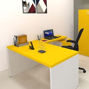 Mesa Reta Natus 40mm 110 cm 60 cm Bramov Móveis Branco/Amarelo