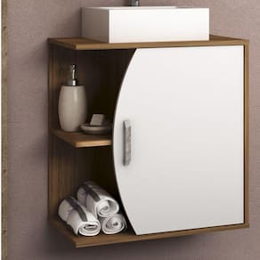 Gabinete para Banheiro 1 Porta 60cm Duna Móveis Bosi Nogal/Branco