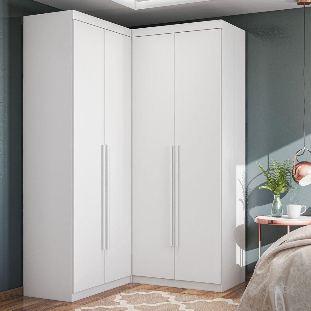 Guarda-Roupa de Canto 4 Portas 4 Gavetas Tuim Yescasa Branco Fosco Liso Yescasa