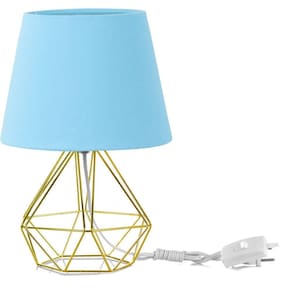 Abajur Diamante Dome Azul Bebe Com Aramado Dourado