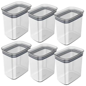Kit 6 Potes Herméticos Retangulares Médios com Tampa 1,5L Porta Mantimentos Cozinha Natural