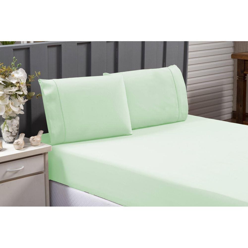 Jogo De Lençol 100% Algodão Cama Queen Verde Com Elástico