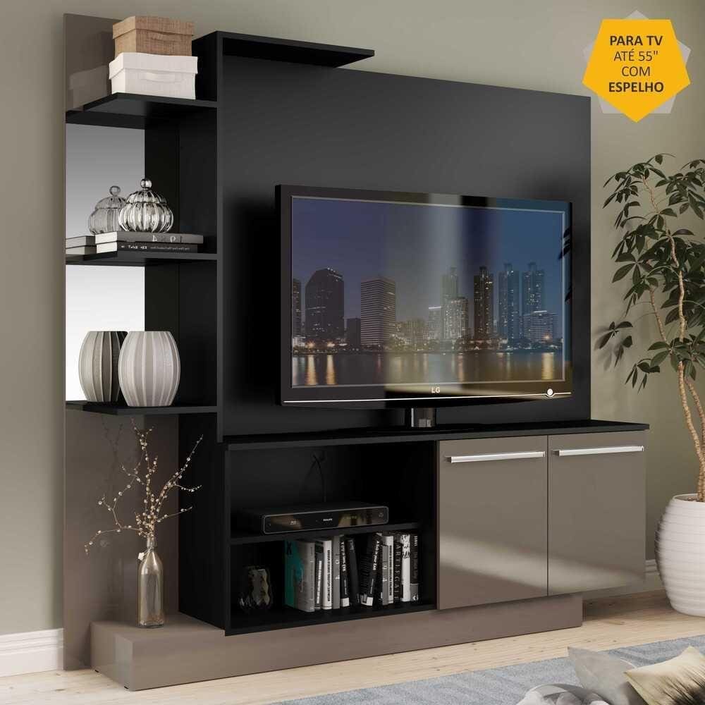 Estante para TV até 55" com Espelho Denver Multimóveis Preto/Lacca Fumê