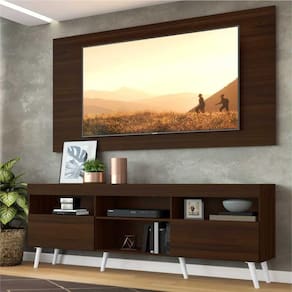 Rack c/ Painel p/ TV até 65" e Pés Retrô Flórida Multimóveis Duna/Branco