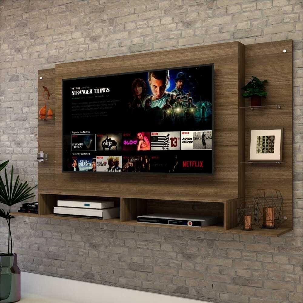 Painel p/ TV 60" com prateleiras de vidro Braga Multimóveis