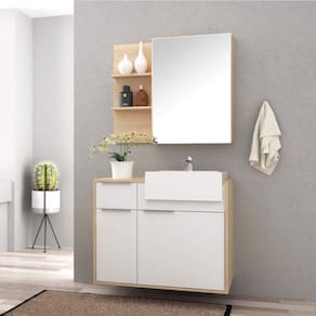 Conjunto para Banheiro com Espelheira e Gabinete com Cuba Jazz Móveis Bosi Faia/Branco