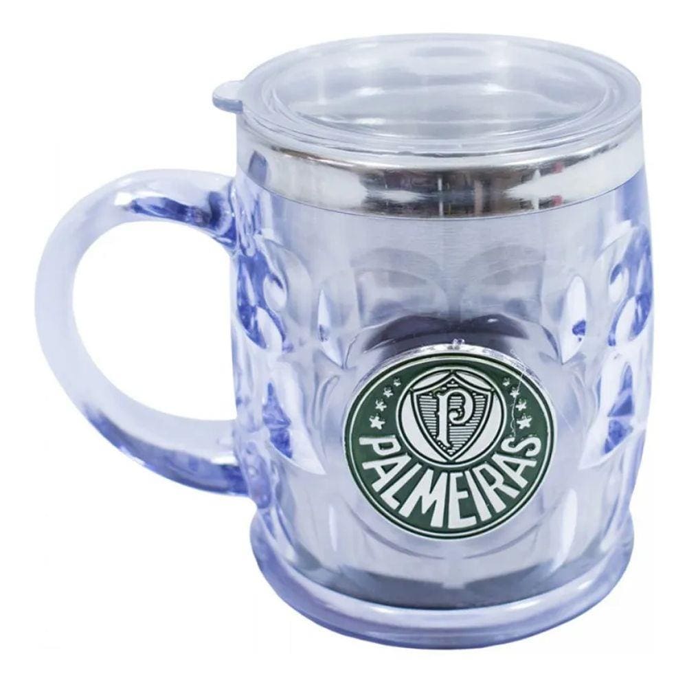 Caneca Térmica Transparente Brasão Metal 500ml Palmeiras
