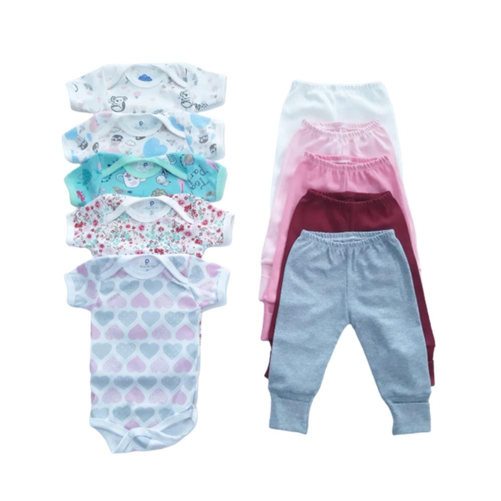 kit roupas bebe body com mijao menina atacado 10 unidades