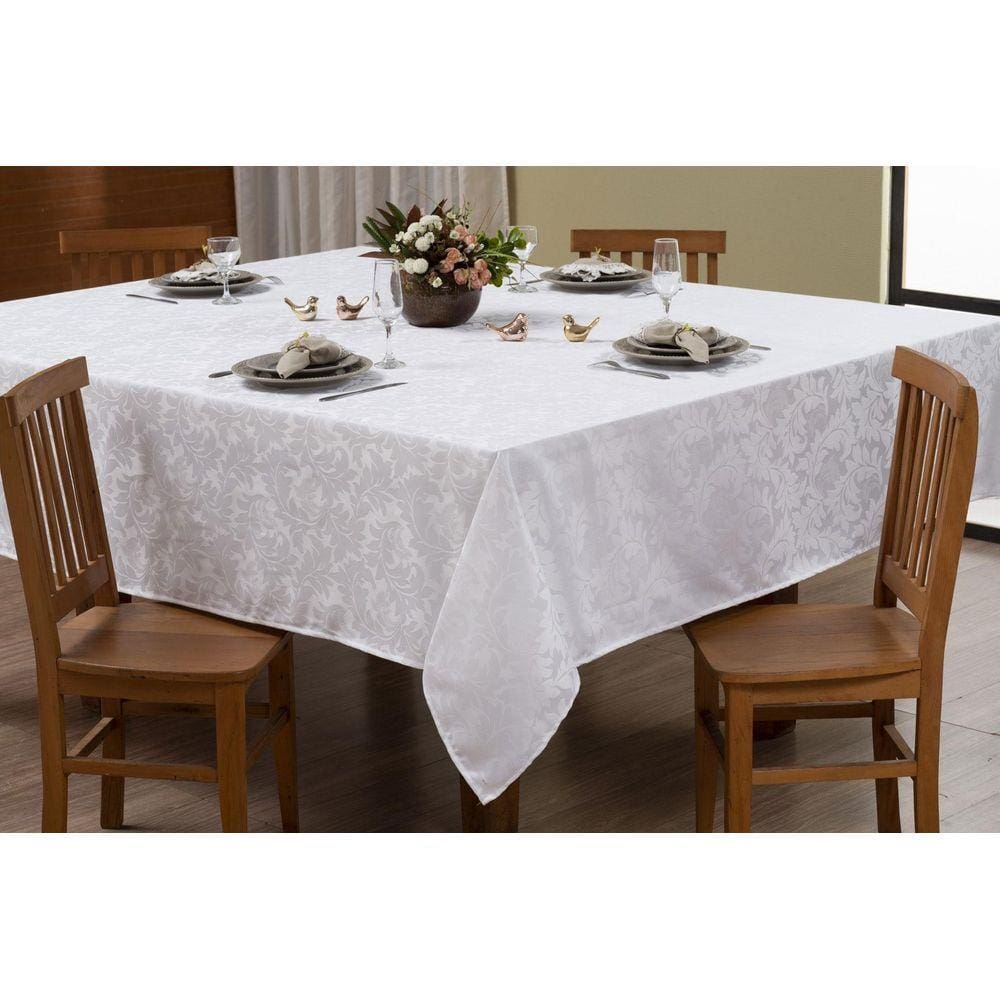 Toalha Mesa Sala Jantar Quadrada Jacquard Branca 4 Lugares
