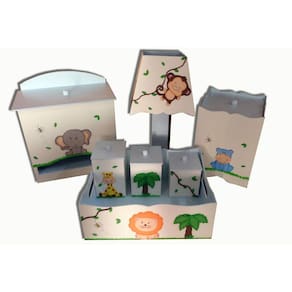 Kit Higiene bebê MDF Safári Amiguinhos da Floresta Azul