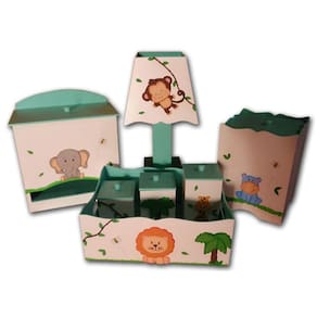 Kit Higiene bebê MDF Safári Bichinhos da Floresta Verde