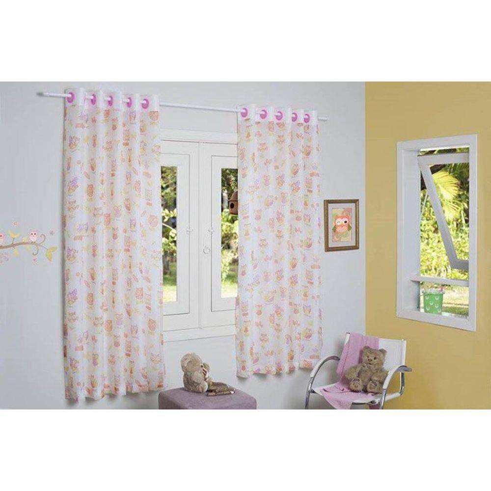 CORTINA DIA A DIA VOIL INFANTIL CORUJA COM BLACKOUT 280x180 CM PARA QUARTO