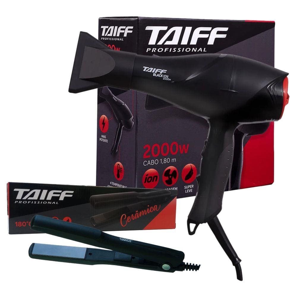 Kit Taiff - Secador Cabelo Prof. Black Ion 2000W + Prancha Ceramic 180ºc