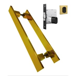 Puxador Porta Pivotante Inox Dourado Reto + Fechadura 60 Cm