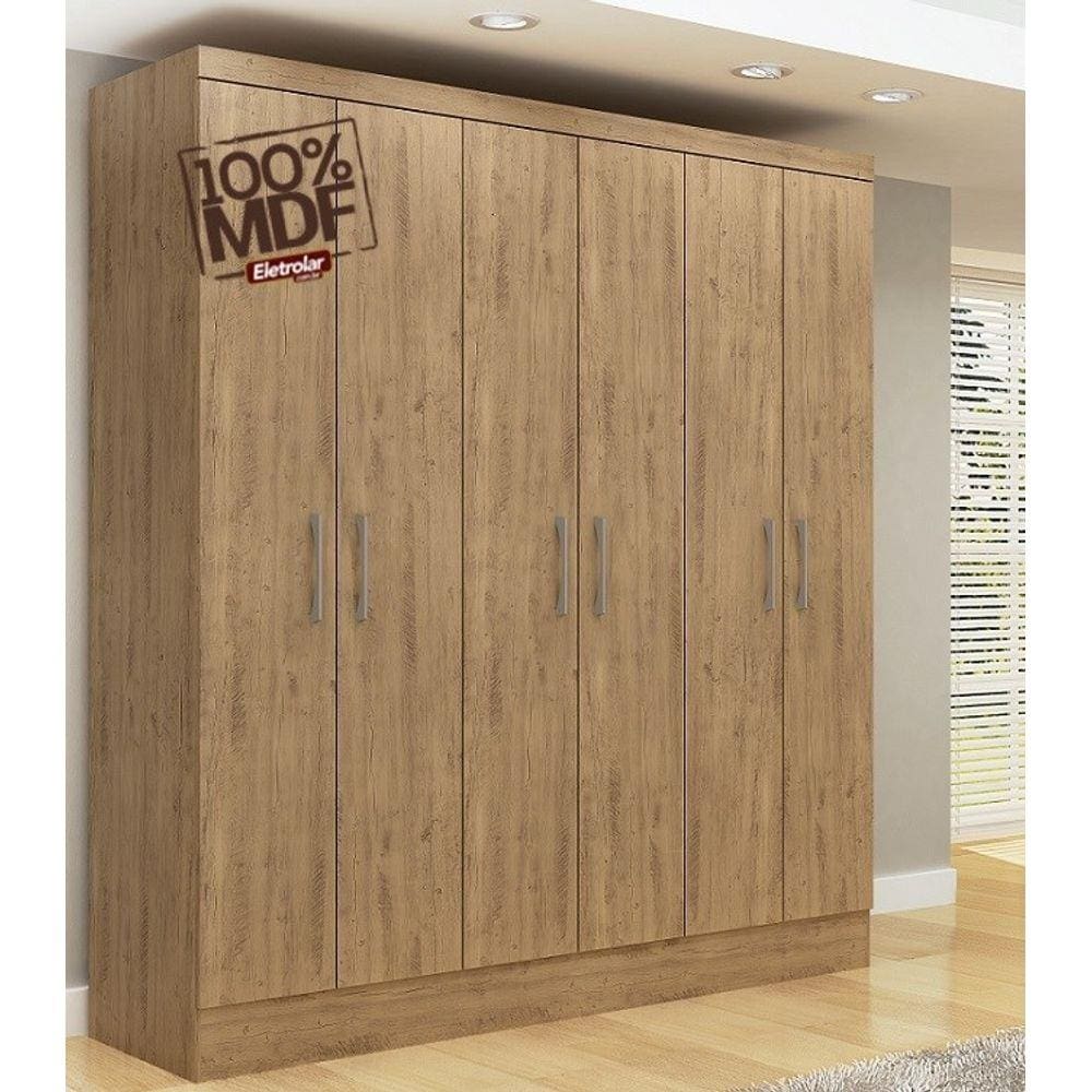 Guarda Roupa Casal 6Portas Paris 100%Mdf Ipê/Tex