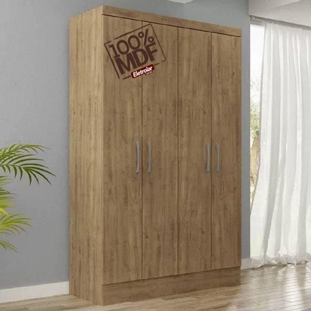 Guarda Roupa Solteiro 4 Portas Paris Mdf Ipê/Tex