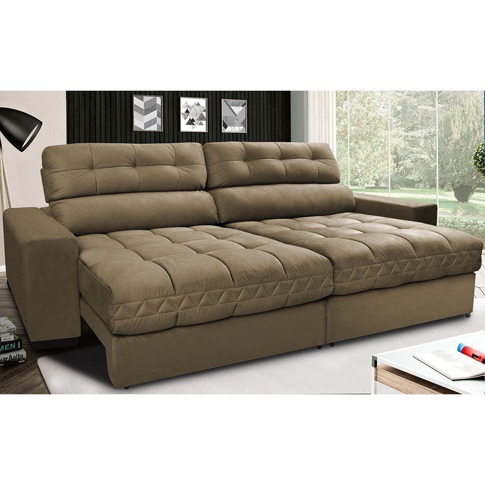 Sofá Retrátil e Reclinável com Molas Ensacadas Cama inBox Master 2,72m Tecido Suede Castor