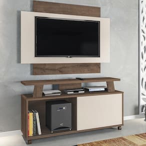 Rack Com Painel Para Tv Até 50 Polegadas Rivera 1 Porta Mocaccino Rústico/3d Marrom Off White