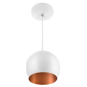 Lustre Pendente Bola Pequena Alumínio 15cm Branco c/ Cobre