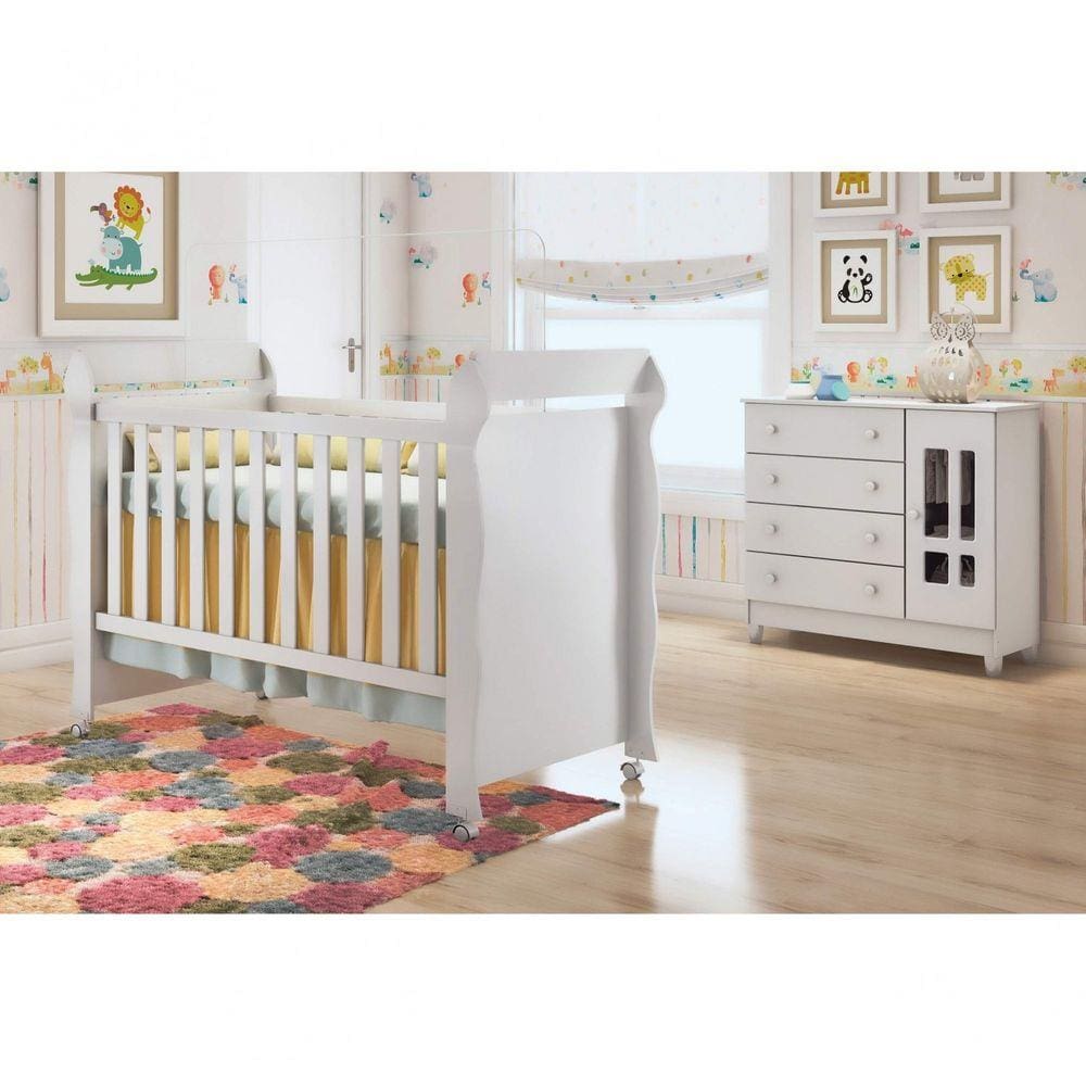 Conjunto Quarto de Bebê Fraldário Ariel e Berço Mirelle Carolina Baby Branco