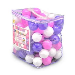 Kit 100 Bolinhas Coloridas de Plástico - Rosa, Lilás e Branca - Braskit
