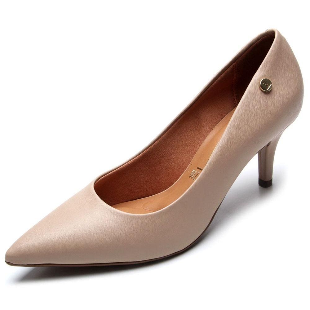 Scarpin Vizzano Pelica Fosco Conforto Salto Baixo - Bege