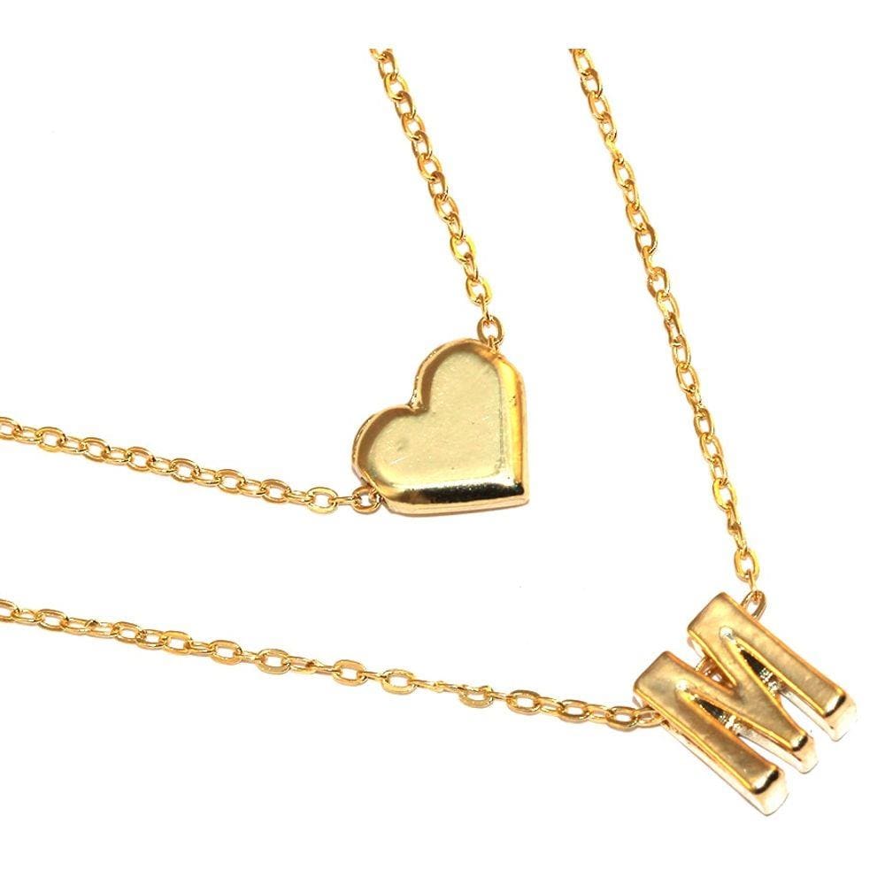 Colar Cordão Duplo Minha Inicial M Coração Folheado 18k