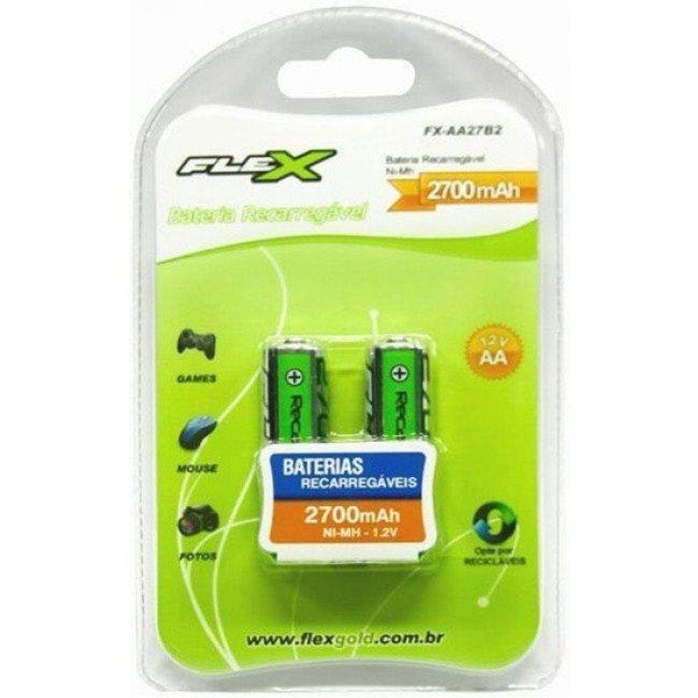 Pilha Recarregável Aa 2700Mah 1,2V Flex Ni-Mh Com 2 Unidades