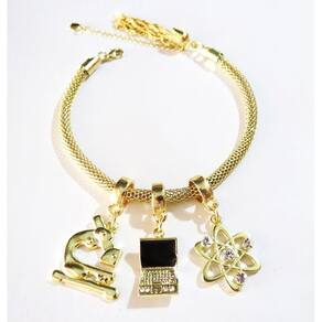 Pulseira Biomedicina Pesquisa Química Folheado A Ouro 18k