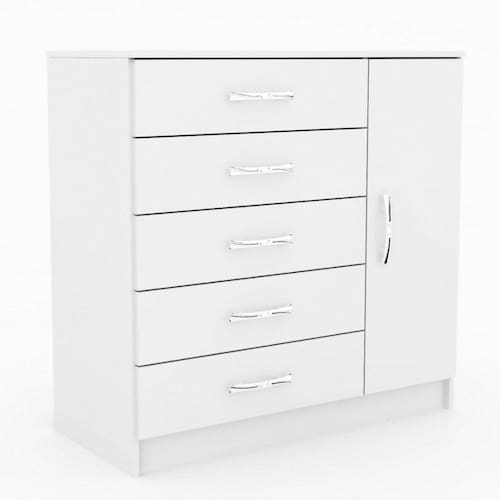 imagem-Cômoda 5 Gavetas 1 Porta Zurique Evidência Móveis - Branco