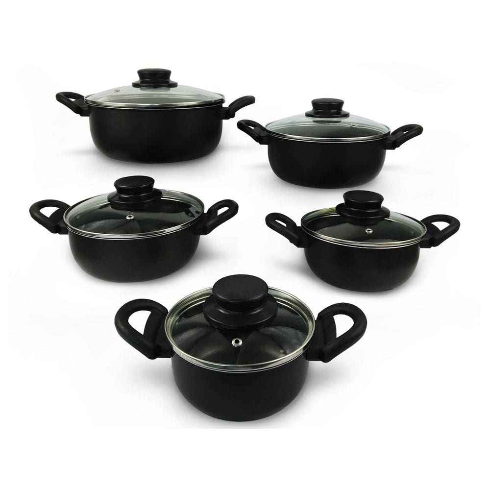 Conjunto De Panela Caçarola 5 Peças Antiaderente Com Tampa de Vidro Preto