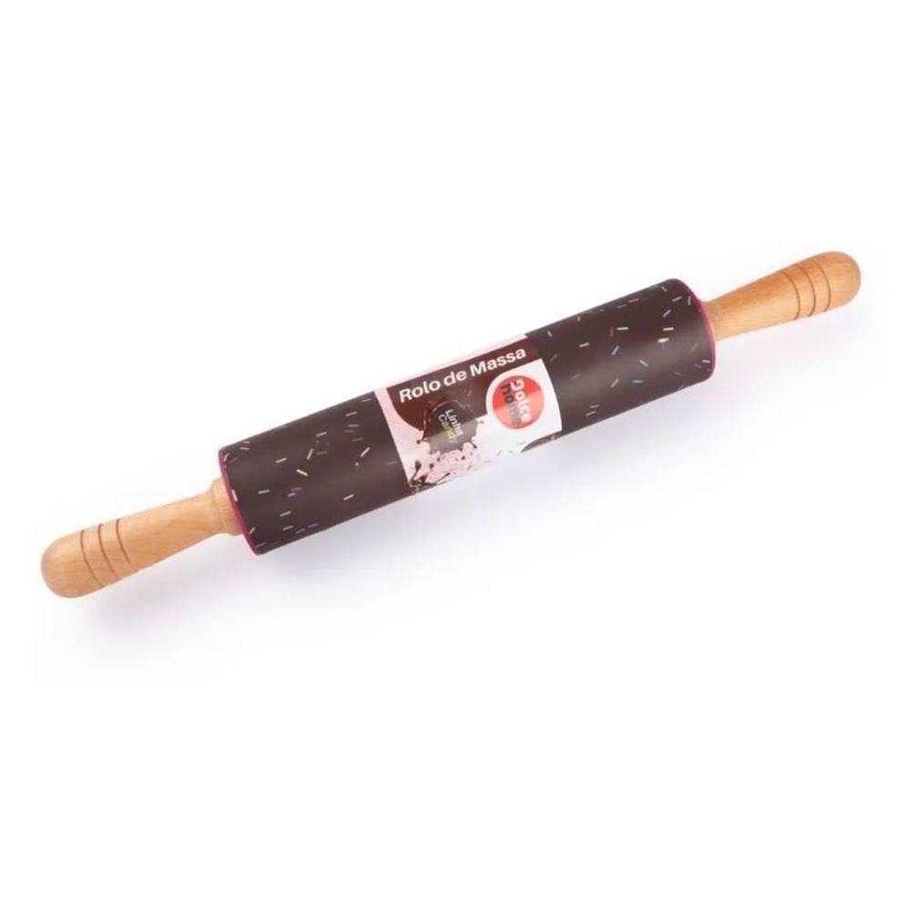 Rolo De Massa Silicone E Madeira Candy Marrom D0529