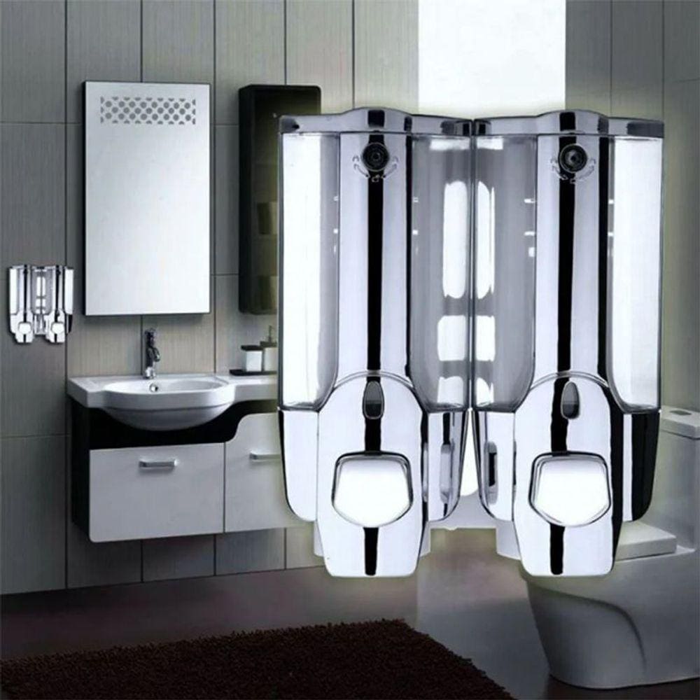 Dispenser Duplo Shampoo Kit 3 uni Alcool Gel Sabonete Liquido Hotel Shopping