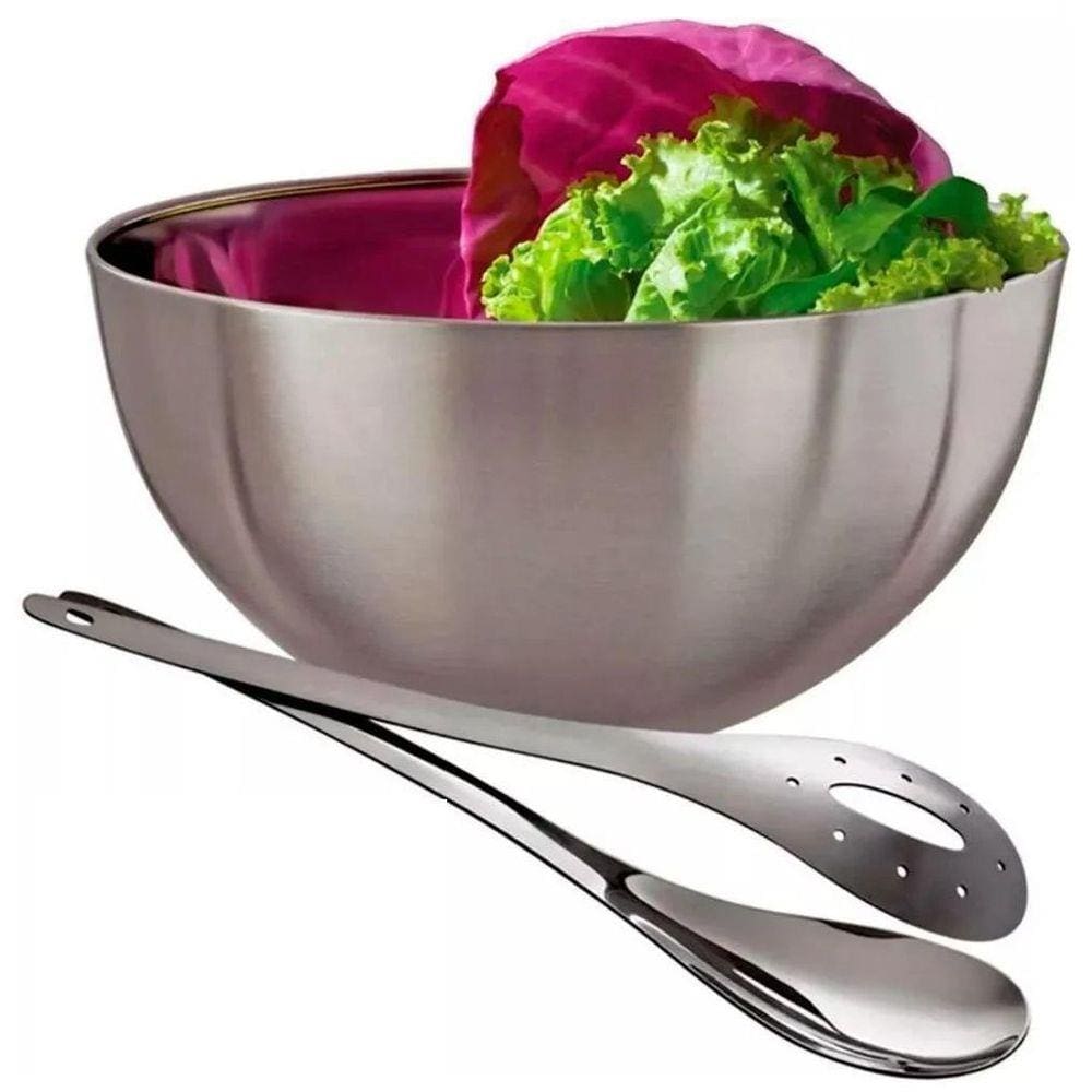 Kit Saladeira Inox Com Pegador 24Cm Redonda 3 Peças - Wincy