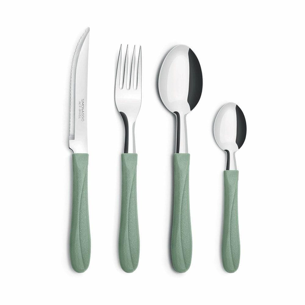 Faqueiro com 25 peças em Pote  Verde Oliva