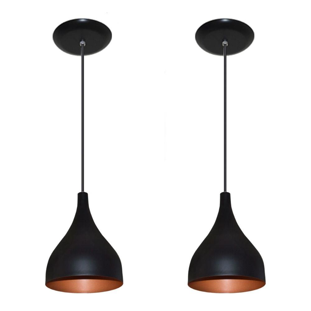 02 Lustres Pendente Colorido Balcão Cozinha Preto com cobre