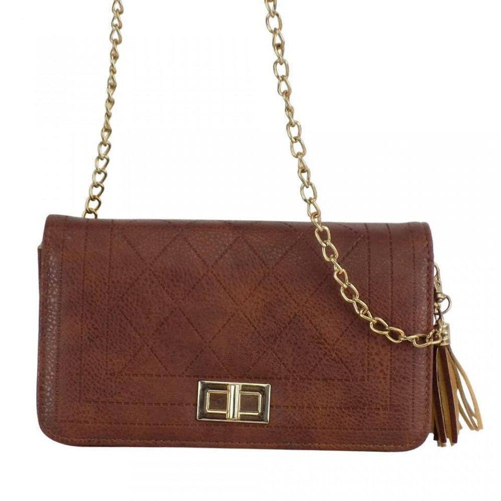 Bolsa Feminina Tiracolo Marrom Alça Transversal Corrente