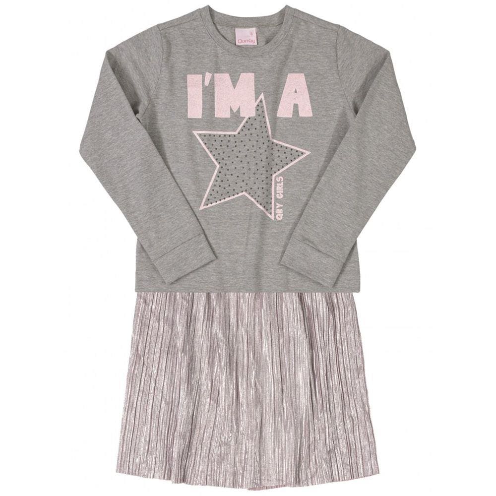 Conjunto Infantil Blusa Manga Longa e Saia Midi Mescla Cinza Quimby