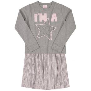 Conjunto Infantil Blusa Manga Longa e Saia Midi Mescla Cinza Quimby