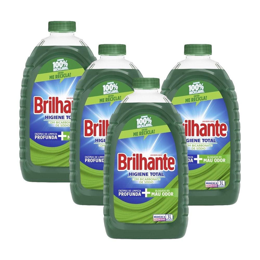 Kit 4 Lava-Roupas Líquido Brilhante Higiene Total 3l