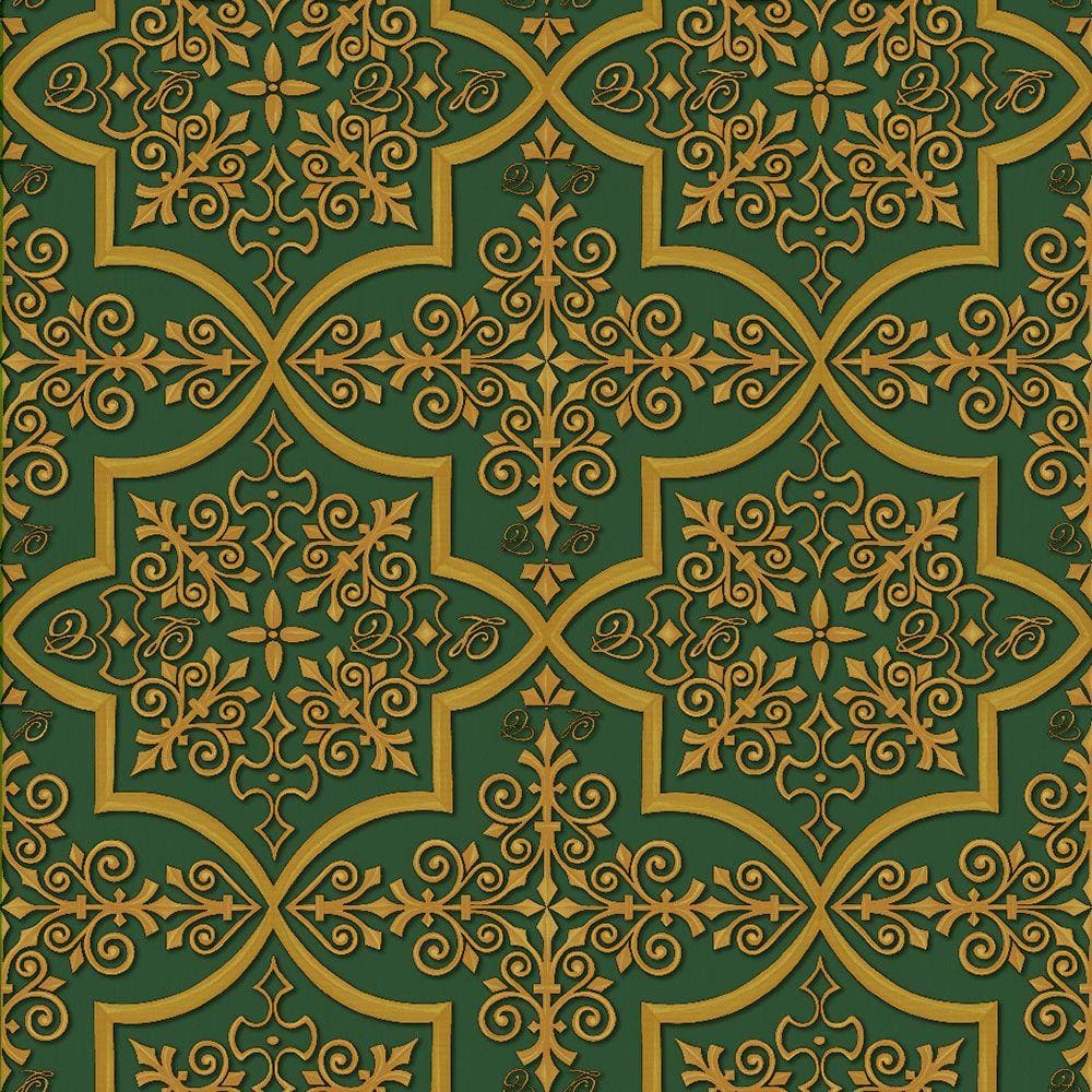Papel de Parede Colonial Verde e Ocre - Império Lord II - 66105