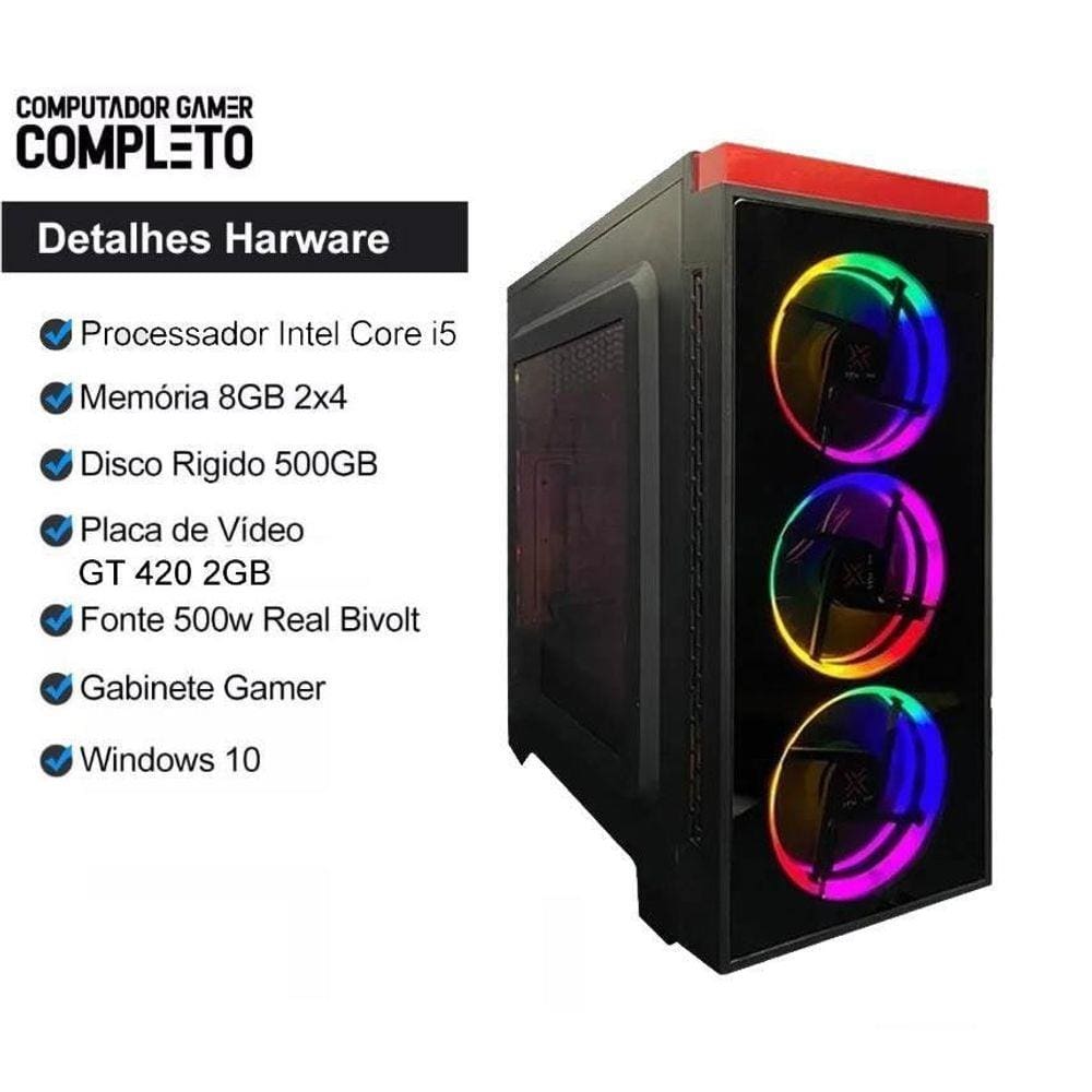 Pc Gamer Completo com Monitor - i5 + Placa de Video + Gabinete Gamer rgb -  Roda Diversos Jogos