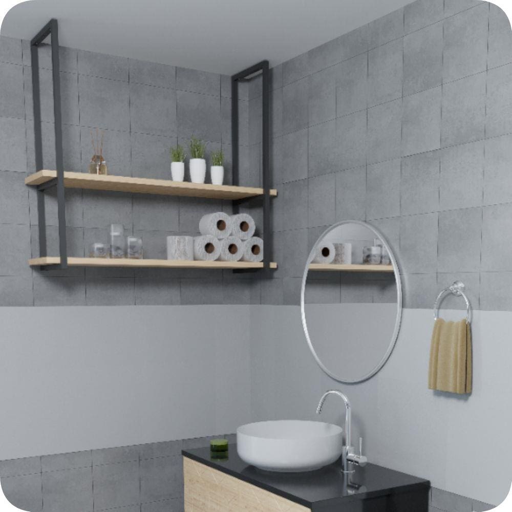 Nicho Preto Prateleira Suspensa Teto Banheiro Madeirado 60cm