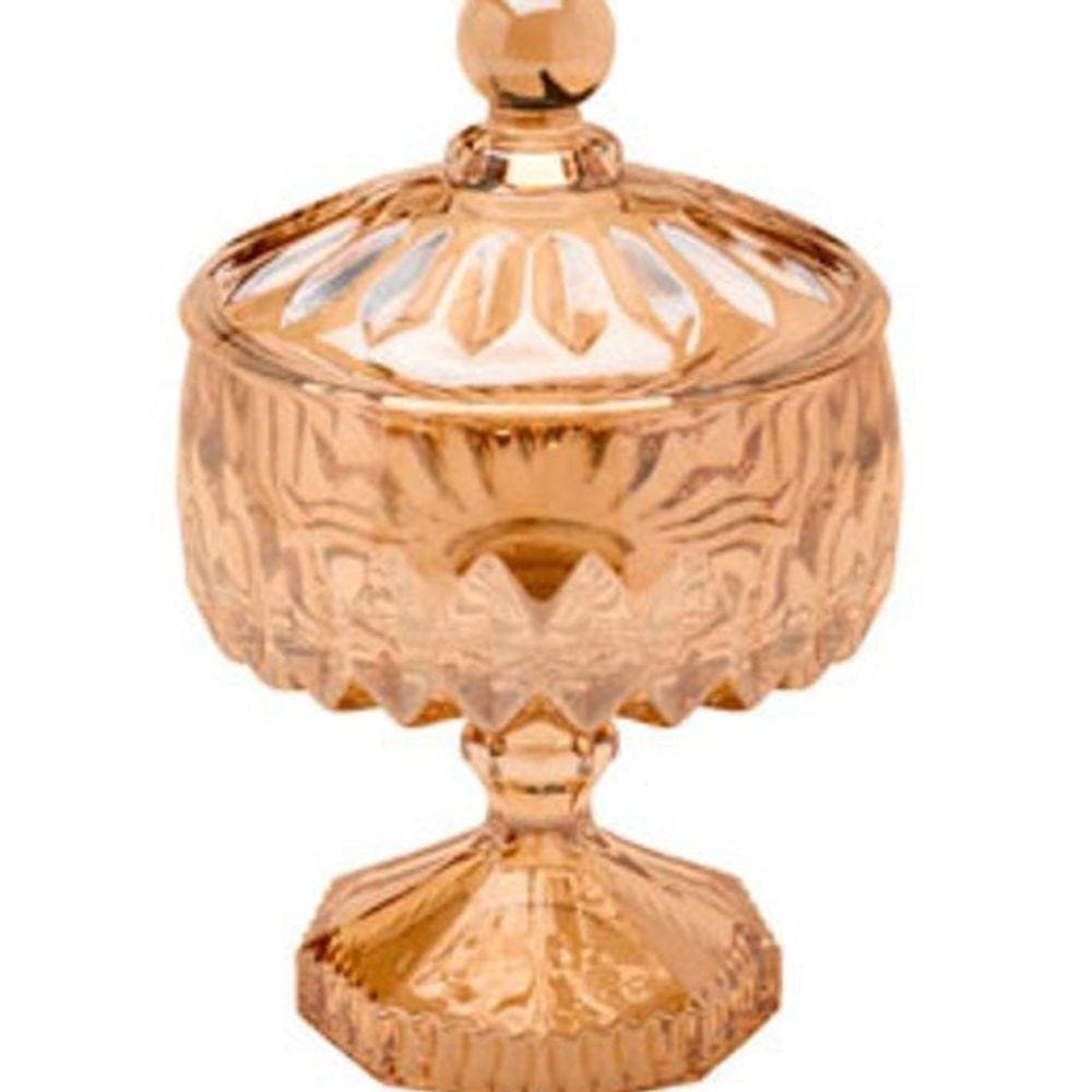 Potiche De Cristal Louise Âmbar Com Pé 18Cm