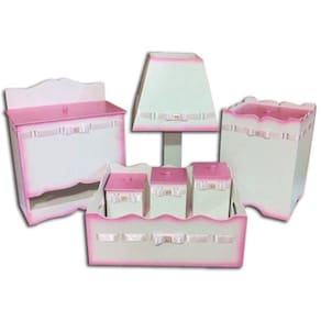 Kit Higiene bebê MDF  Passa Fita Rosa
